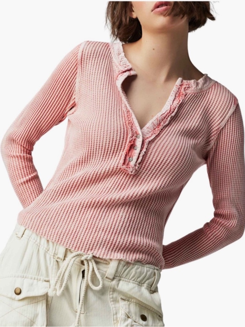 Colt Long Sleeve Waffle Knit Henley In Blush